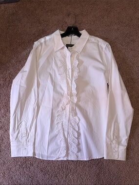 Women's White Lace-Trim Button Down Shirt